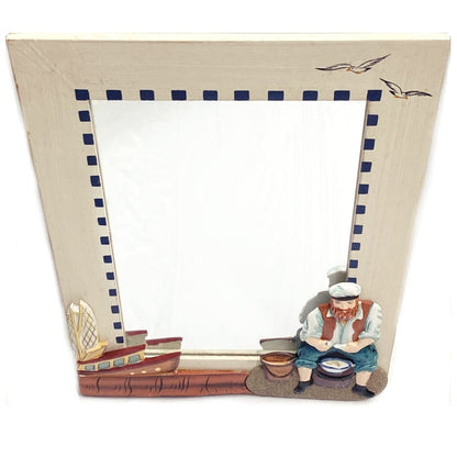 BeachCombers Nautical Rectangular Wall Mirror - Fisherman/Boat (12" x 15.5")