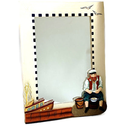 BeachCombers Nautical Rectangular Wall Mirror - Fisherman/Boat (12" x 15.5")