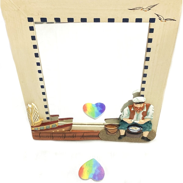 BeachCombers Nautical Rectangular Wall Mirror - Fisherman/Boat (12" x 15.5")