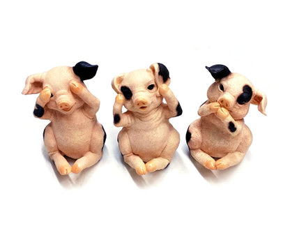 Stone Critters See No Evil/Hear No Evil/Speak No Evil Pigs Wall Hooks - SCH-0039 (3-Piece Set)