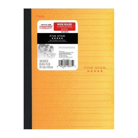 Five Star Plastic Cover Wide Ruled Composition Notebook - Yellow Linear Splatter (100 Sheets)