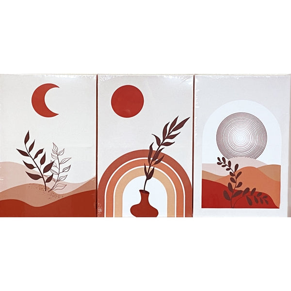 Abstract Sun and Moon Geometric 16" x 24" Canvas Wall Art Set - Autumn Red (3-Piece Set) Wood Frame, Ready-to-Hang