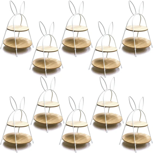 Case of 10 - Crescent Bunny Rabbit 2-Tier Display Tray - White/Natural (12.5" x 8") Folds for Easy Storage