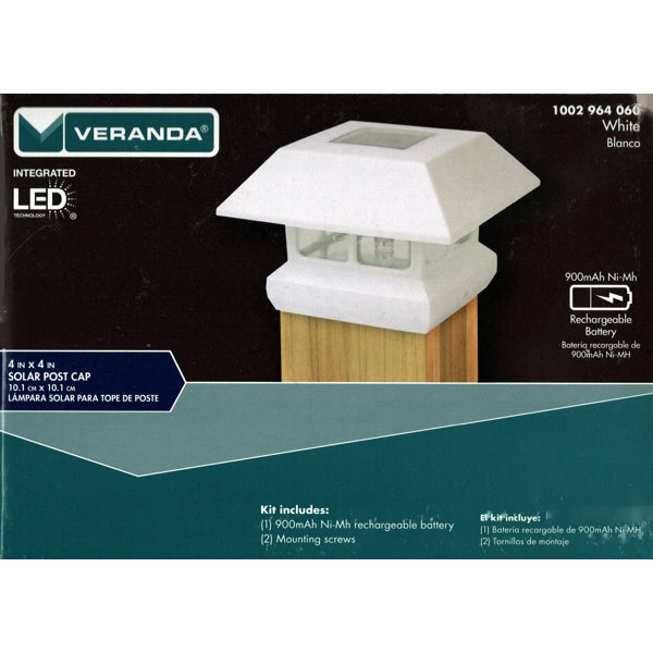 Veranda 4" x 4" LED Solar Post Cap - White (1 Count) Designed to Fit on Top of Wood Fence Posts