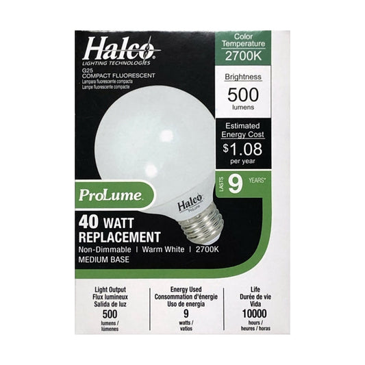 Case of 24 - Halco ProLume 9W Decorative Globe G25 CFL Bulb - Warm White (1 Count) 40W Replacement