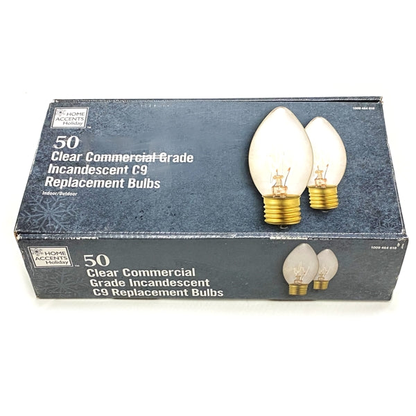 Home Accents Commercial Grade Incandescent C9 String Light Replacement Bulbs - Clear (50 Count) Indoor/Outdoor