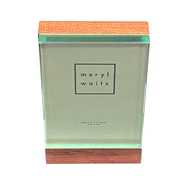 Meryl Waitz Premium Floating Glass Wood Picture Frame - Vertical Display (Holds 4" x 6" Photo)