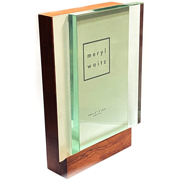 Meryl Waitz Premium Floating Glass Wood Picture Frame - Vertical Display (Holds 4" x 6" Photo)