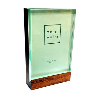 Meryl Waitz Premium Floating Glass Wood Picture Frame - Vertical Display (Holds 4" x 6" Photo)