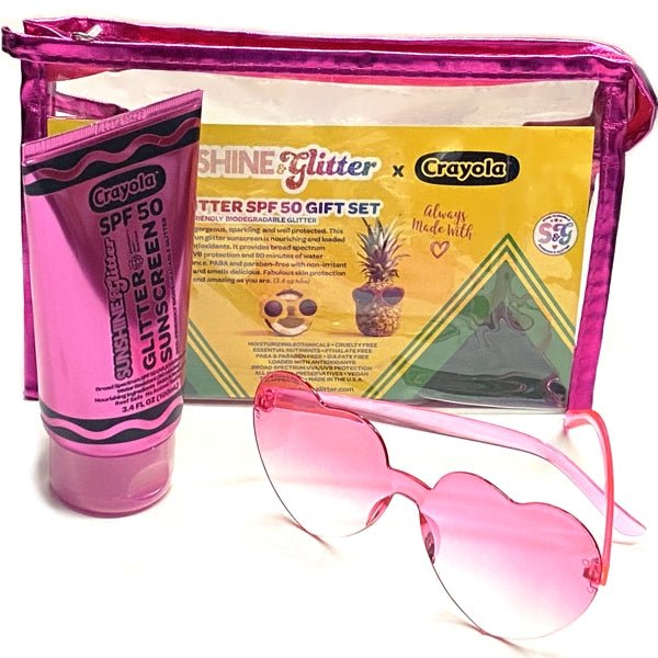 Crayola Glitter Sunscreen and Pink Sunglasses Travel Bag Set - Jazzberry Jam (3 - Piece Set) TSA Approved, For All Ages - Dollar Fanatic