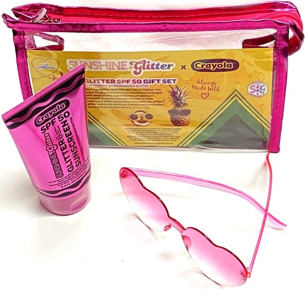 Crayola Glitter Sunscreen and Pink Sunglasses Travel Bag Set - Jazzberry Jam (3 - Piece Set) TSA Approved, For All Ages - Dollar Fanatic