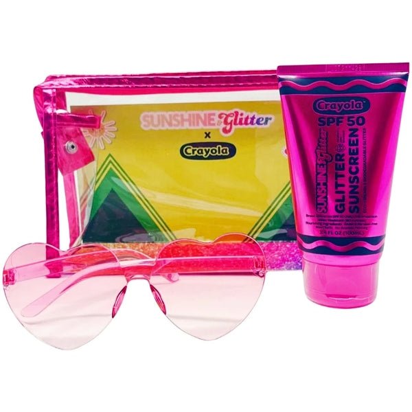 Crayola Glitter Sunscreen and Pink Sunglasses Travel Bag Set - Jazzberry Jam (3 - Piece Set) TSA Approved, For All Ages - Dollar Fanatic