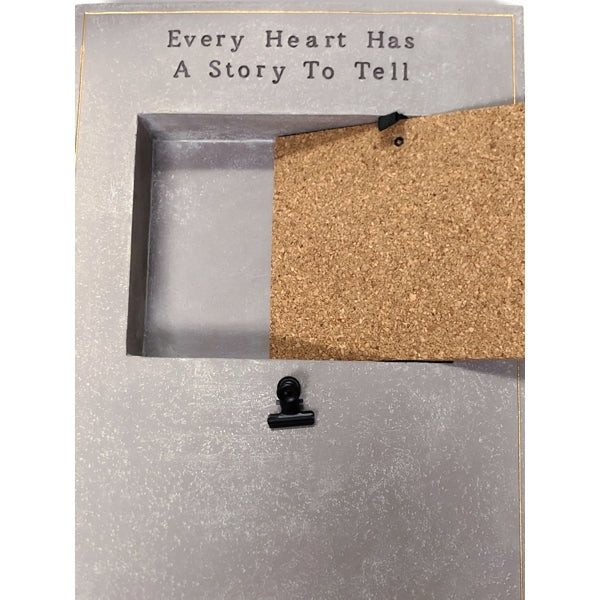 Demdaco Every Heart Has a Story to Tell Photo Shadow Box - 8.5" x 13.5" (Photo Clip Holder & 4.5" x 6" Cork Board) Heavy Duty - Dollar Fanatic