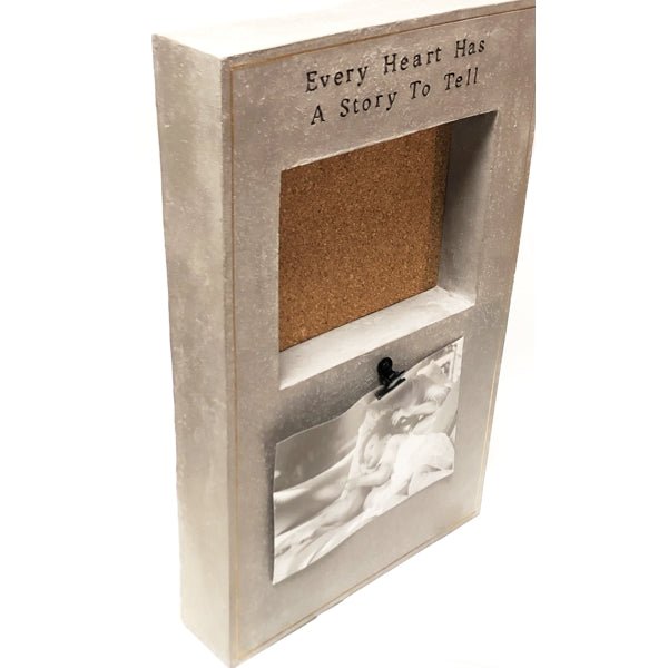 Demdaco Every Heart Has a Story to Tell Photo Shadow Box - 8.5" x 13.5" (Photo Clip Holder & 4.5" x 6" Cork Board) Heavy Duty - Dollar Fanatic