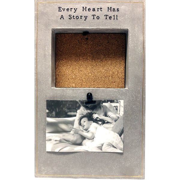 Demdaco Every Heart Has a Story to Tell Photo Shadow Box - 8.5" x 13.5" (Photo Clip Holder & 4.5" x 6" Cork Board) Heavy Duty - Dollar Fanatic