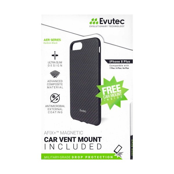 Evutec iPhone 8 Plus AER Series Karbon Protective Phone Case with Car Vent Mount (Black) Also fits iPhone 7 Plus, iPhone 6/6s Plus - $5 Outlet