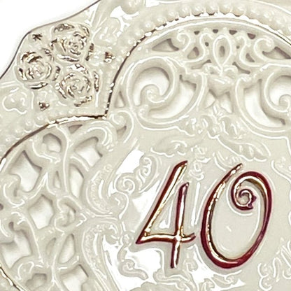 Ganz Ruby Red 40 Anniversary Decorative Plate with Hanger - Die - Cut, Embossed, Gold Accents (7" x 7") - Dollar Fanatic