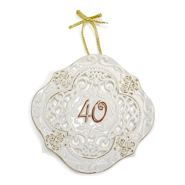 Ganz Ruby Red 40 Anniversary Decorative Plate with Hanger - Die - Cut, Embossed, Gold Accents (7" x 7") - Dollar Fanatic