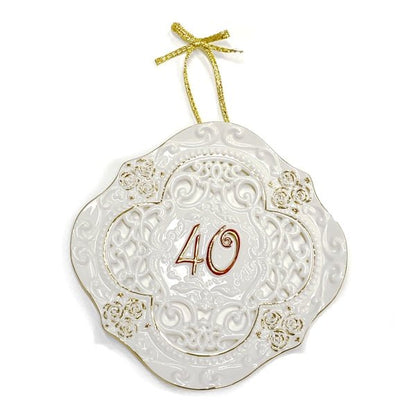 Ganz Ruby Red 40 Anniversary Decorative Plate with Hanger - Die - Cut, Embossed, Gold Accents (7" x 7") - Dollar Fanatic