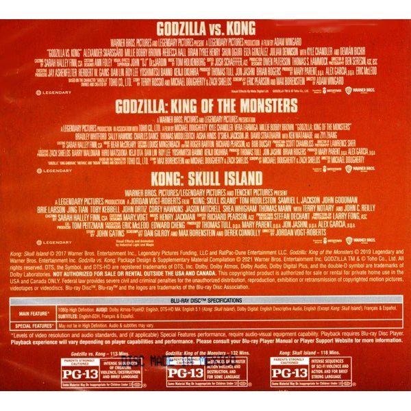 Godzilla/Kong 3 - Film Collection - Godzilla vs. Kong/Godzilla King of the Monsters/Kong Skull Island (3 - Movie BluRayDVD Set) - Dollar Fanatic