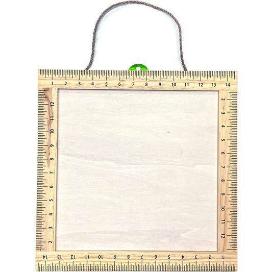 Mondo Hanging Square Sign with Ruler Border - Unfinished Wood Surface (14.7" x 14.7") DIY Art Project, Ready to Paint, Stain, Decoupage, Decorate - Dollar Fanatic