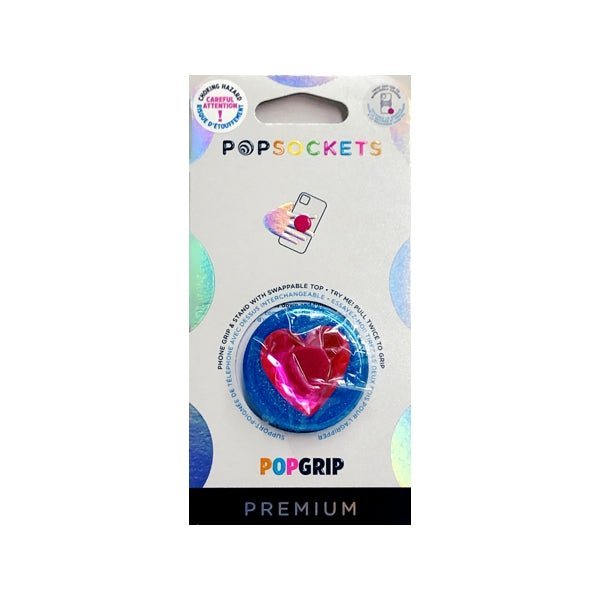 PopSockets PopGrip Premium Cell Phone Grip & Stand with Swappable Top (Crystal Heart/Blue) - Dollar Fanatic