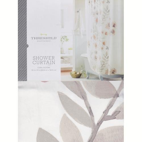 Threshold Coral Blooms Premium Quality Flat Weave Fabric Shower Curtain (72" x 72") - Dollar Fanatic