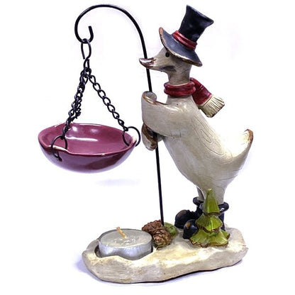 Tii Collections Resin Festive Gray Duck Holding Tart Warmer (C9583) - Dollar Fanatic