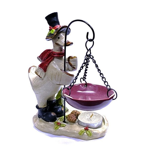 Tii Collections Resin Festive Gray Duck Holding Tart Warmer (C9583) - Dollar Fanatic