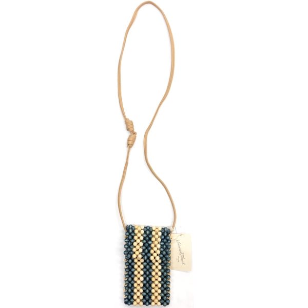 Universal Thread Cell Phone Wood Bead Crossbody Mini Purse - Blue/Cream (7.25" x 4") Faux Leather Crossbody Strap - DollarFanatic.com