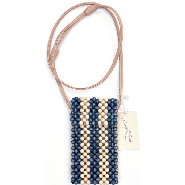 Universal Thread Cell Phone Wood Bead Crossbody Mini Purse - Blue/Cream (7.25" x 4") Faux Leather Crossbody Strap - DollarFanatic.com