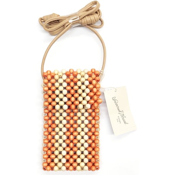 Universal Thread Cell Phone Wood Bead Crossbody Mini Purse - Orange/Cream (7.25" x 4") Faux Leather Crossbody Strap - DollarFanatic.com